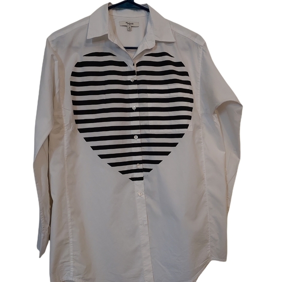 Madewell women's long sleeve white top with big stripe heart xs - Picture 1 of 10